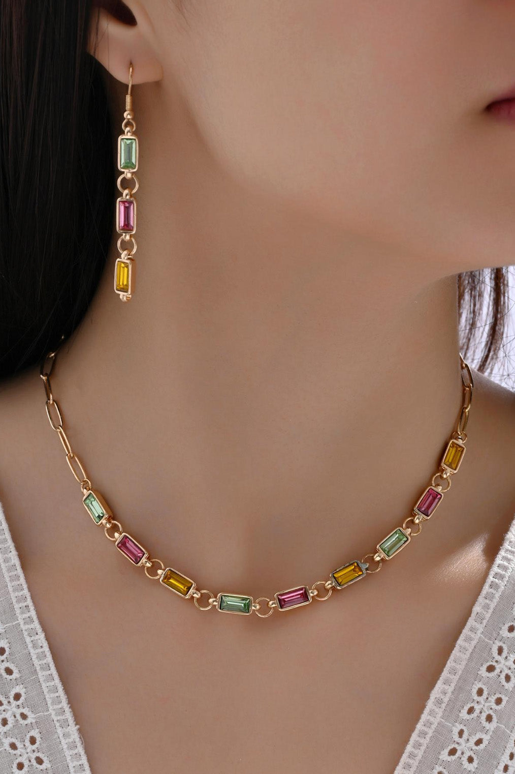 パステルストーンネックレスピアスセット