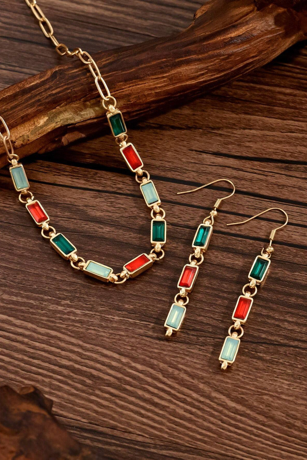 マルチストーンネックレスピアスセット