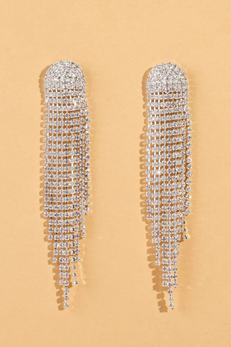 ラインストーンフリンジピアスシルバー