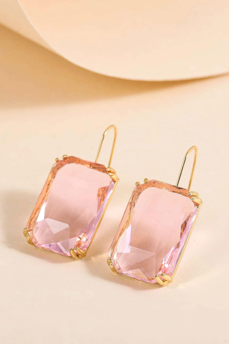 スクエアラインストーンピアスピーチピンク