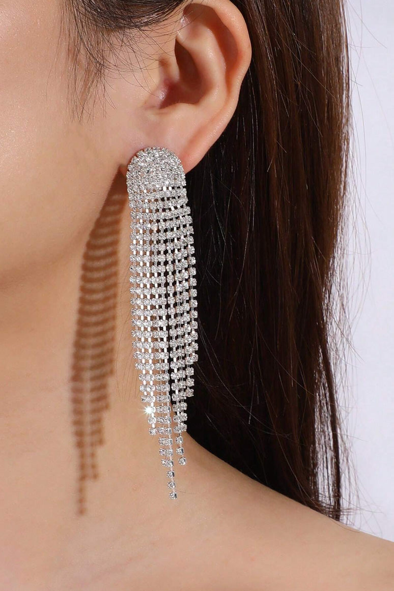 ラインストーンフリンジピアスシルバー