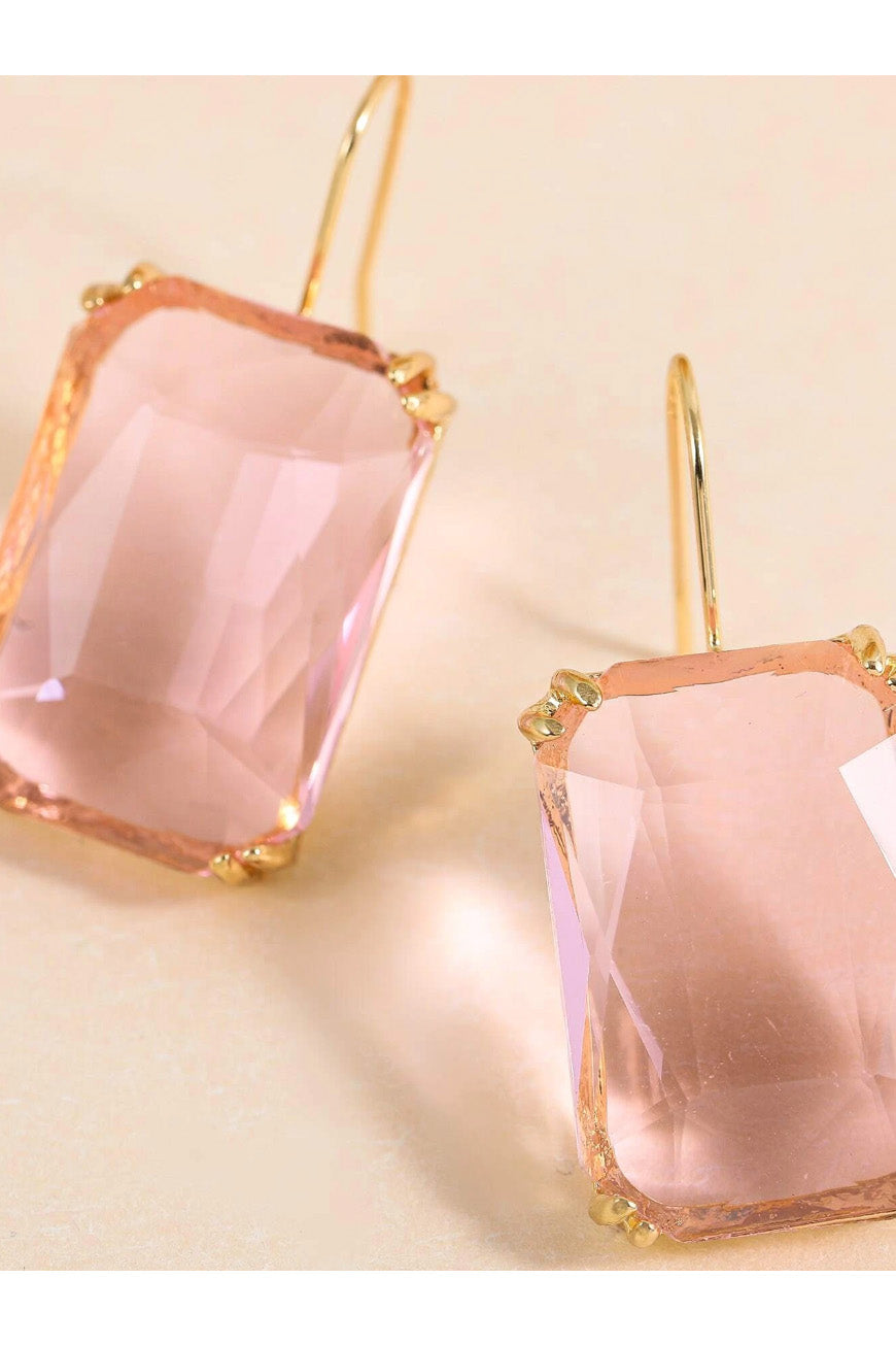 スクエアラインストーンピアスピーチピンク