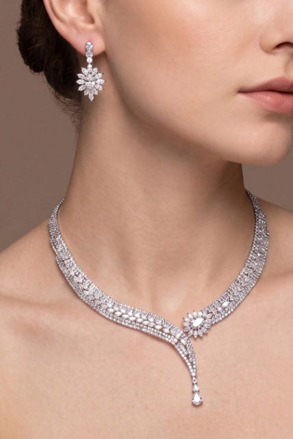 アシンメトリックネックレスピアスセットシルバー