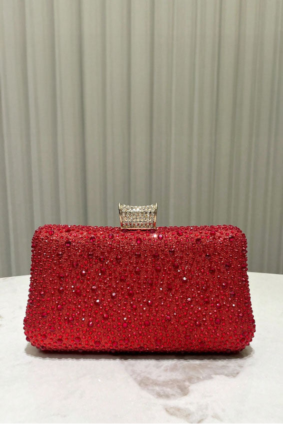 ラインストーンデコクラッチレッド