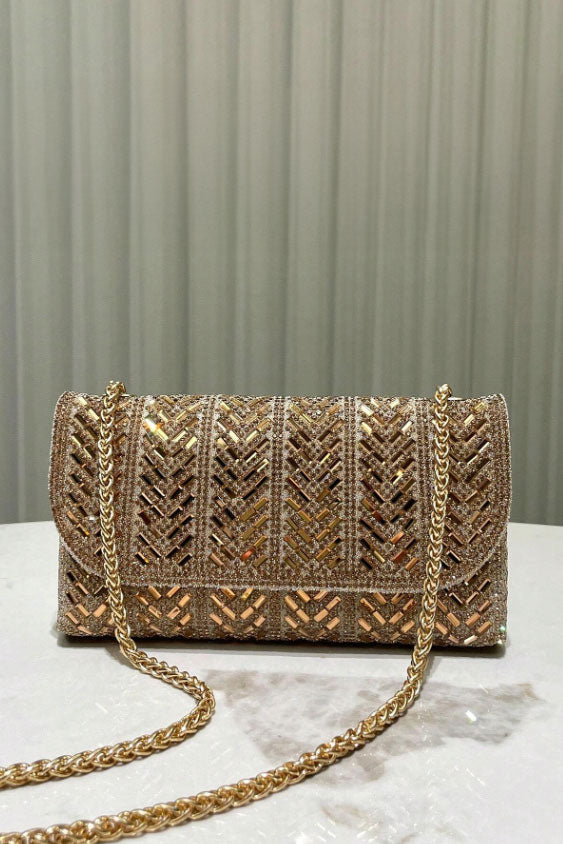 ラインストーンショルダーバッグブロンズ