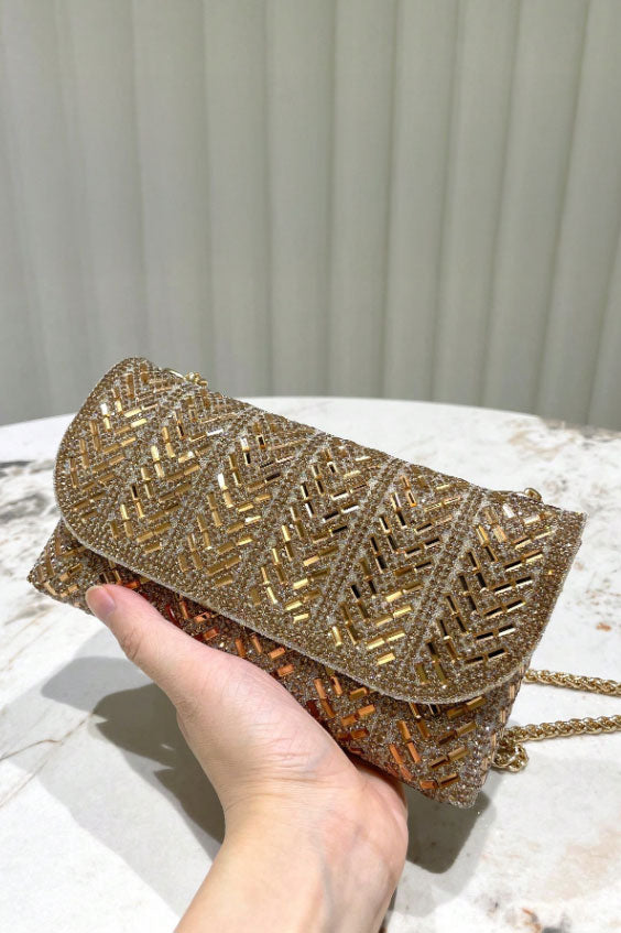 ラインストーンショルダーバッグブロンズ