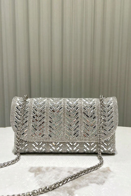 ラインストーンショルダーバッグシルバー