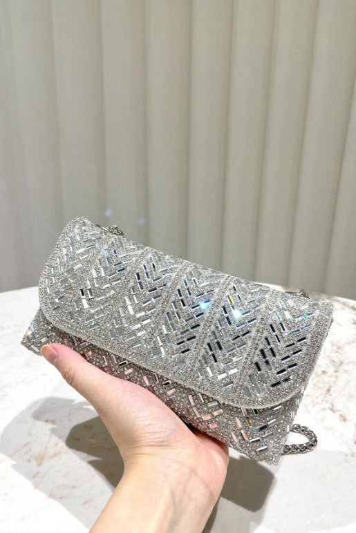 ラインストーンショルダーバッグシルバー