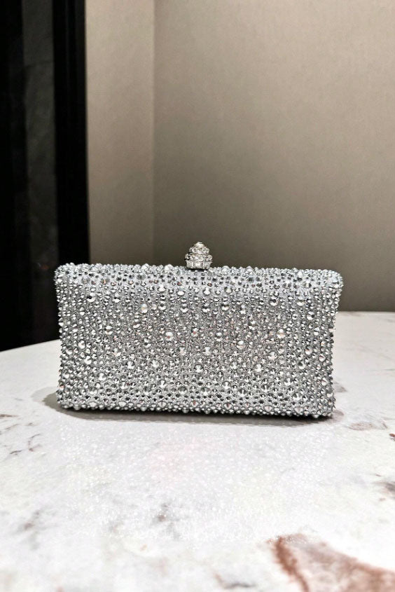 メタリックストーンクラッチシルバー