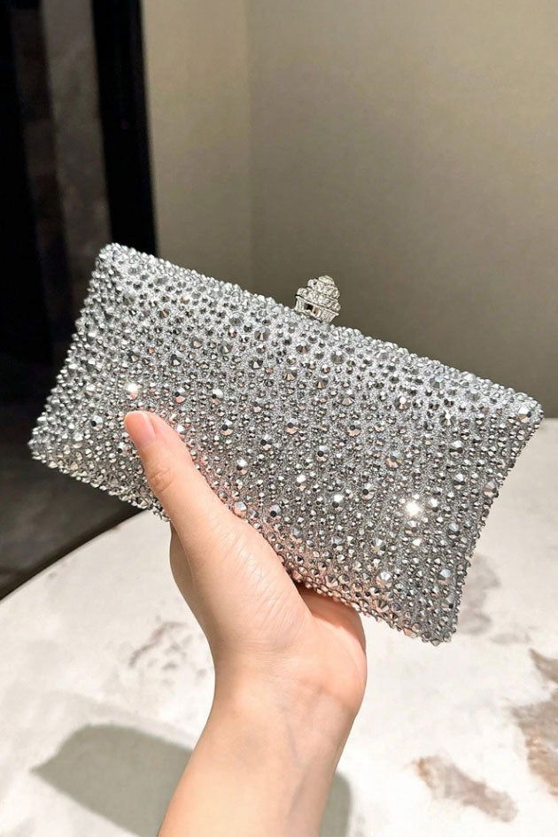 メタリックストーンクラッチシルバー