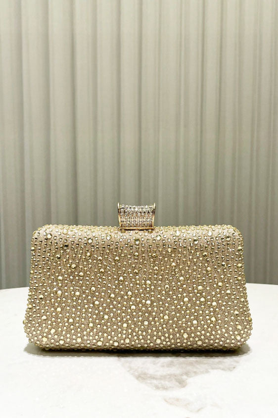 ラインストーンデコクラッチシャンパンゴールド