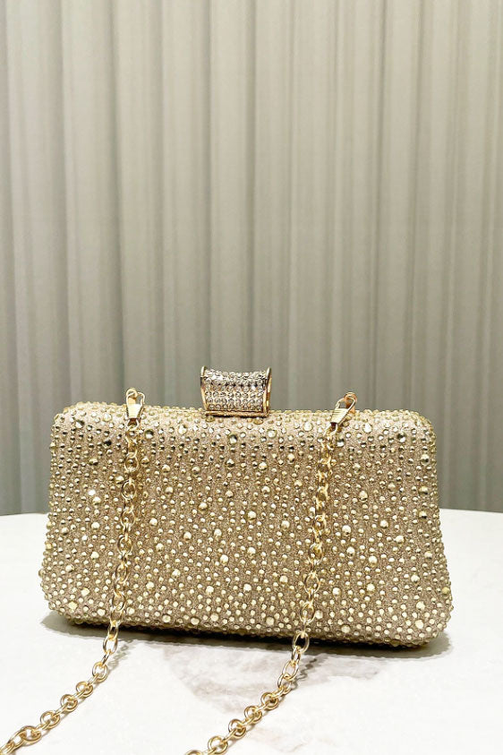 ラインストーンデコクラッチシャンパンゴールド