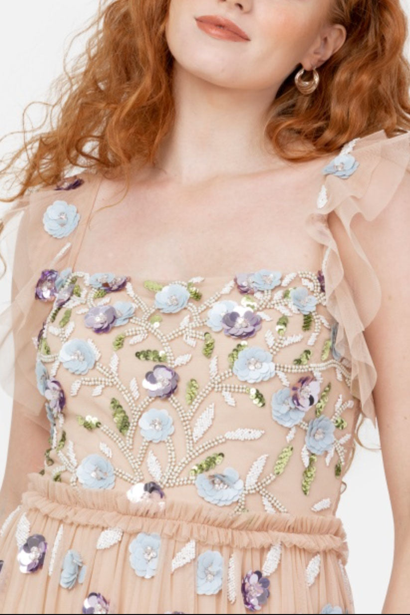 ビジュースクエアネックミディドレスベージュMサイズ