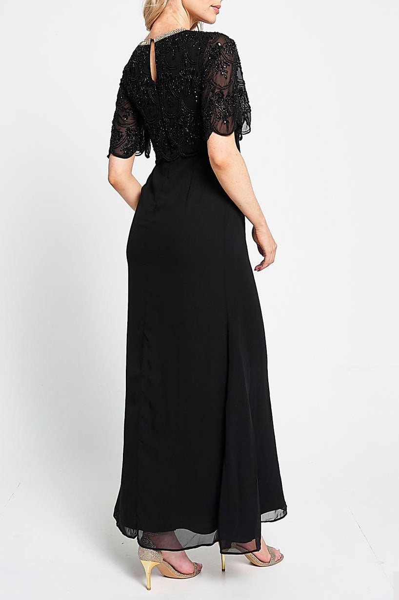 ビジューケープデザインロングドレスブラックMサイズ