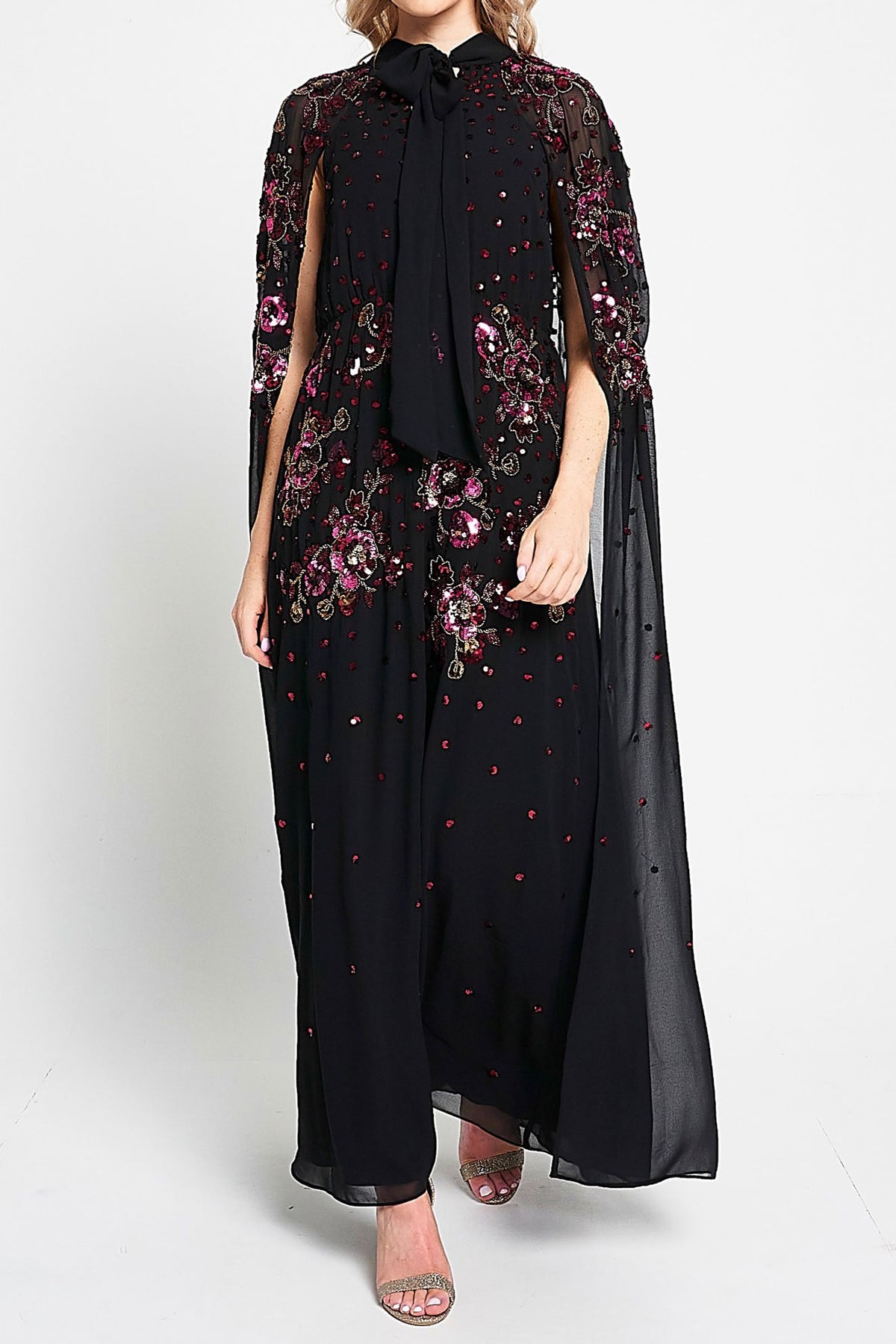 スパンコール ケープスリーブ ロングドレス D1386 スパンコール ケープスリーブ ロングドレス D1386 | 演奏会