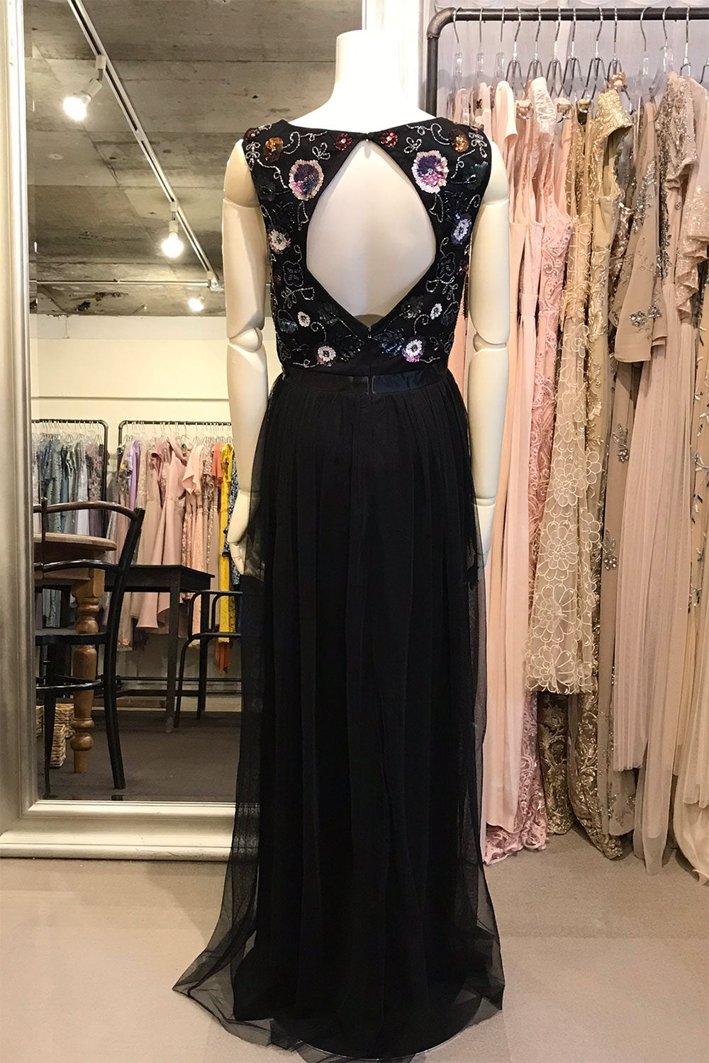 マルチビジューカットアウトバックロングドレスブラックSサイズ