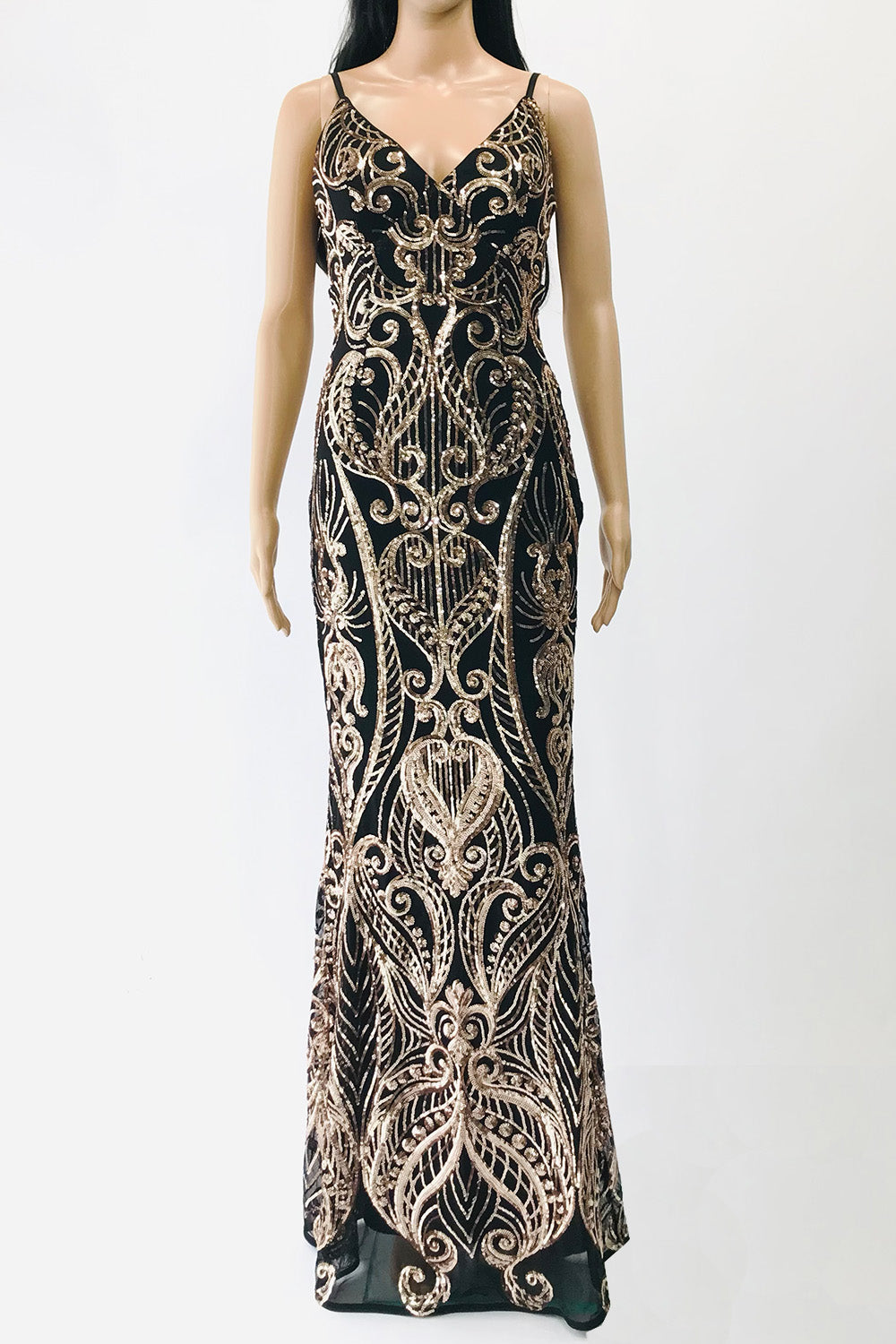 キャミスパンコールマーメイドドレスブラック×ゴールドSサイズ