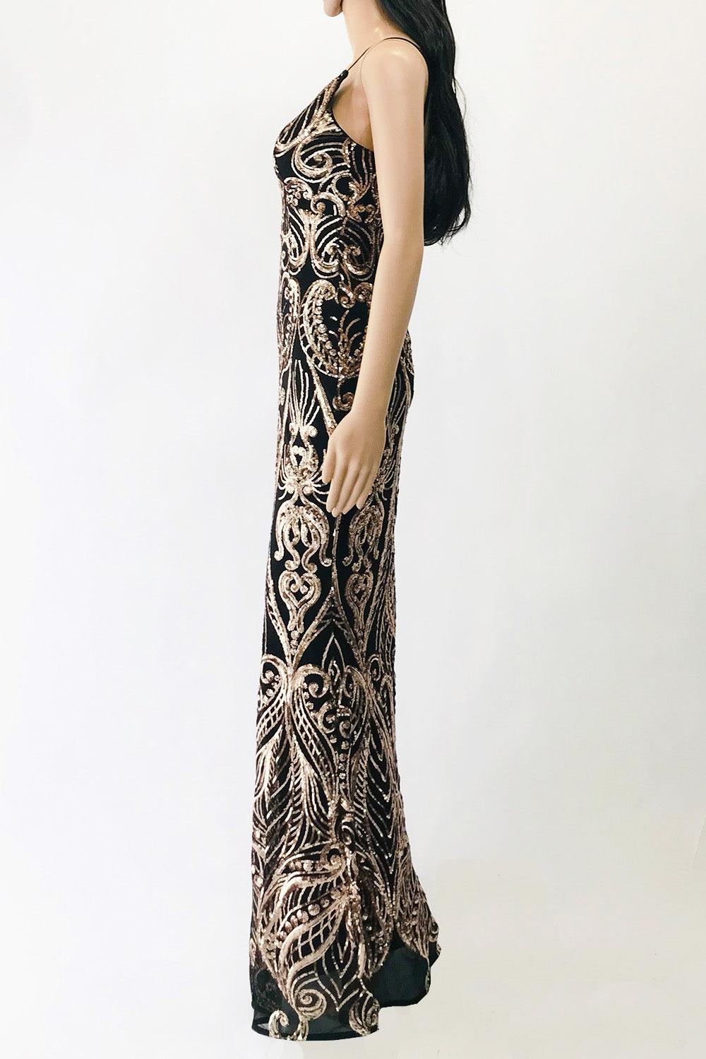 キャミスパンコールマーメイドドレスブラック×ゴールドSサイズ