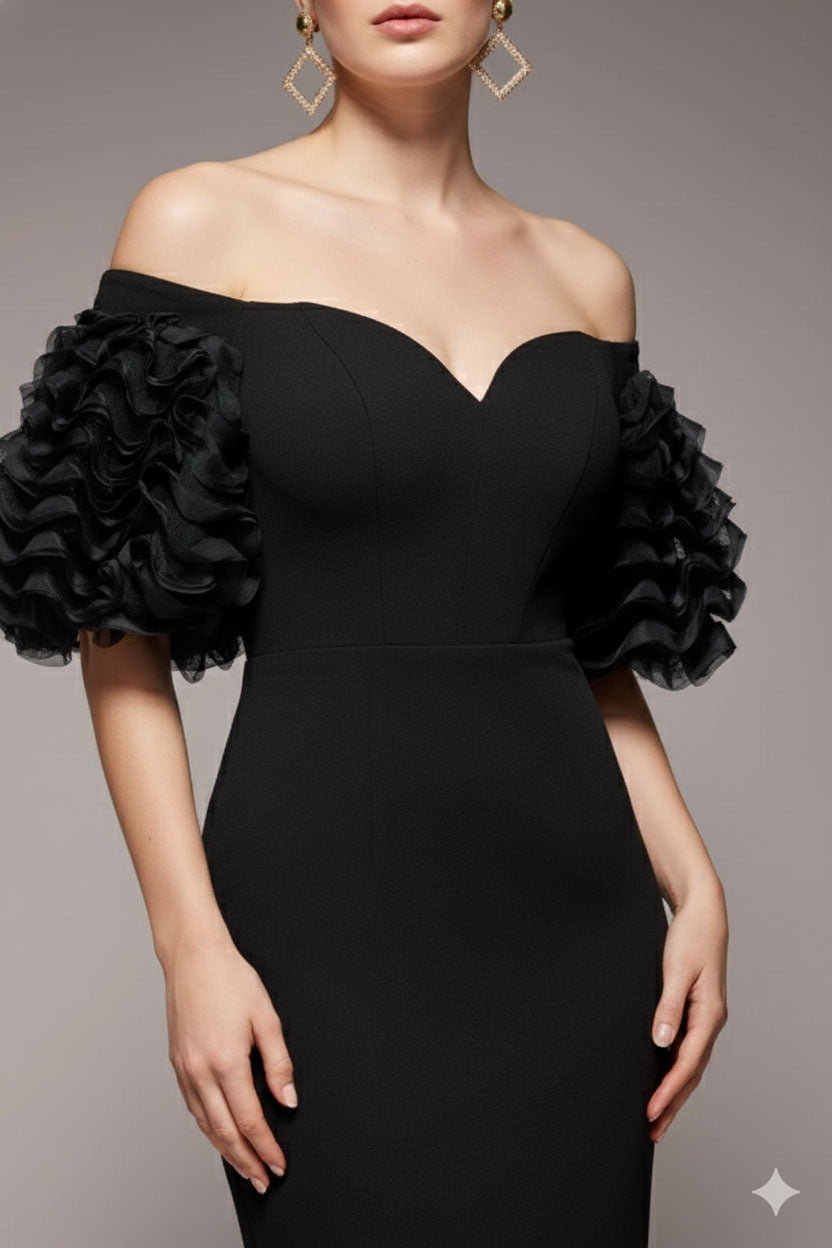 ボリュームオフショルダーマーメイドドレスブラックSサイズ