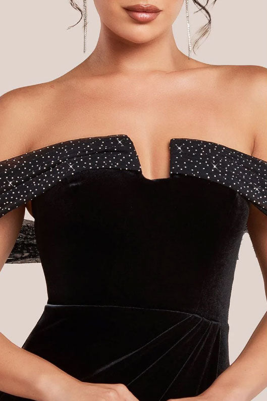 ベロアスリットイブニングドレスブラックSサイズ