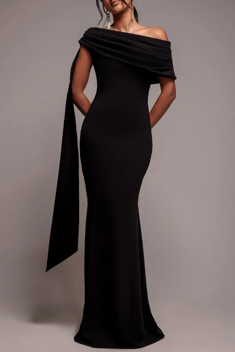 サッシュワンショルダーロングドレスブラックMサイズ