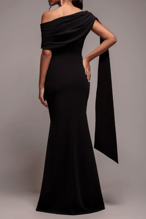 サッシュワンショルダーロングドレスブラックSサイズ