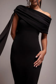 サッシュワンショルダーロングドレスブラックMサイズ