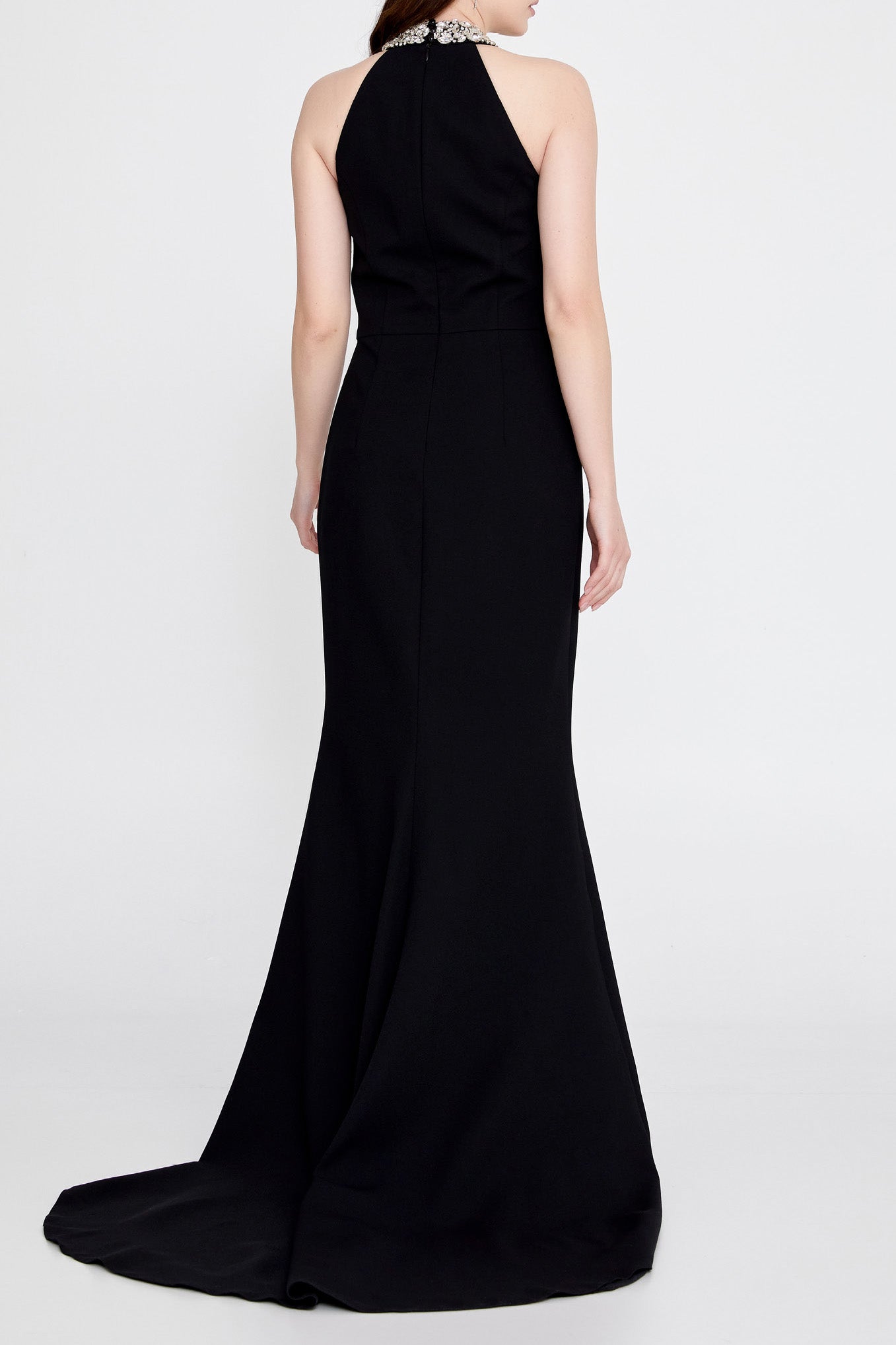 ビジューホルターネックロングドレスブラックSサイズ(38)