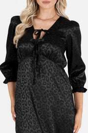 サテンジャガードレオパード柄ミディドレスブラックMサイズ