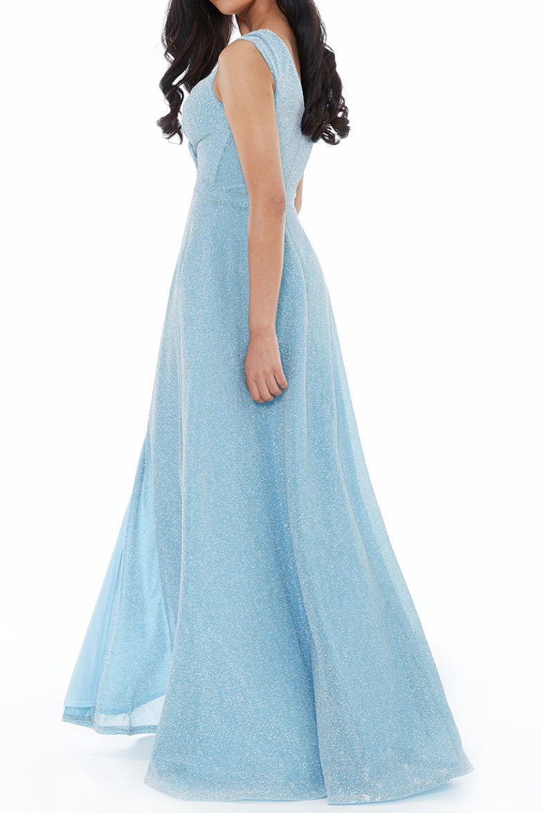 シャイニースリットロングドレスライトブルーSサイズ