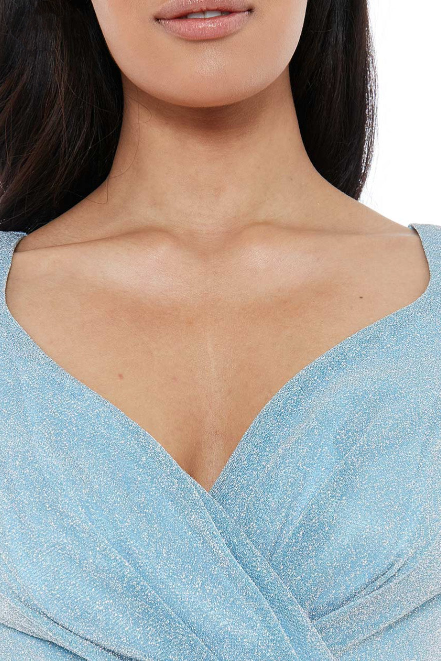 シャイニースリットロングドレスライトブルーSサイズ