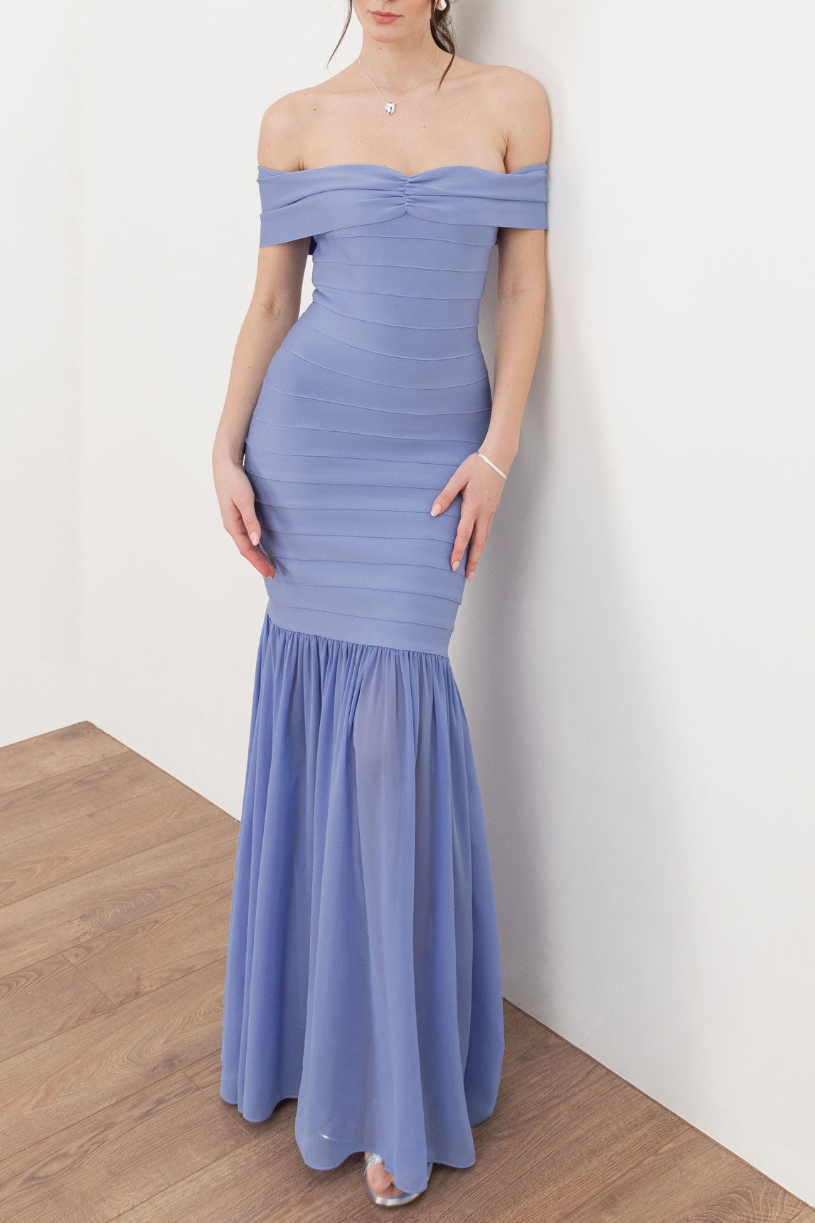 バンテージ オフショルダーマーメイドドレスブルーMサイズ