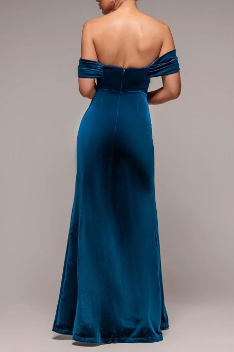 ベロアスリットイブニングドレスエメラルドSサイズ