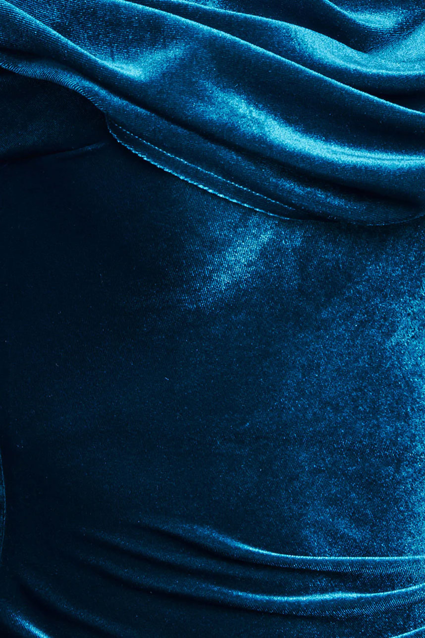 カウルワンショルダーベロアロングドレスブルーグリーンMサイズ