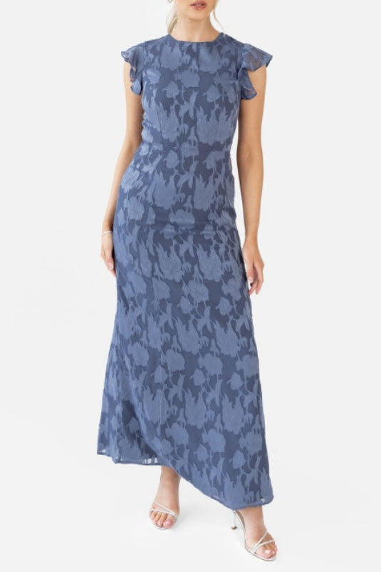 フローラルオパールロングドレスブルーグレーSサイズ