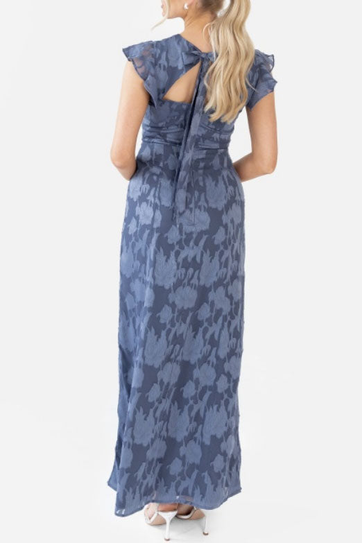 フローラルオパールロングドレスブルーグレーSサイズ