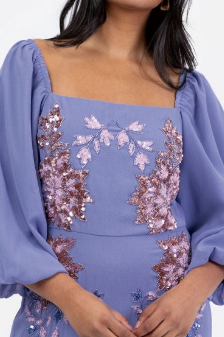 バルーンスリーブミディドレスライラックMサイズ