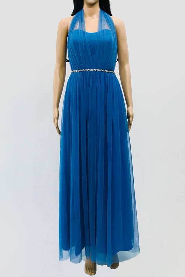 コンバーチブルロングドレス・コバルトブルー・フリーサイズ（ビジューベルト付き）・丈詰めタイプ