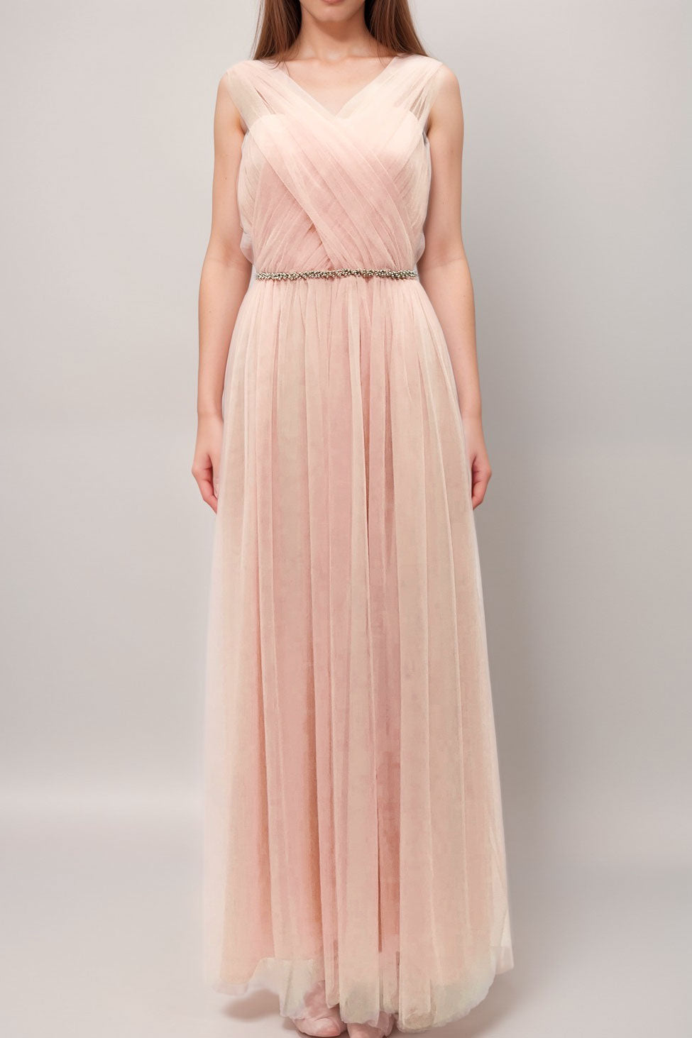 【ご試着送付】コンバーチブルロングドレス・チュールヌードピンク・フリーサイズ・丈詰めタイプ