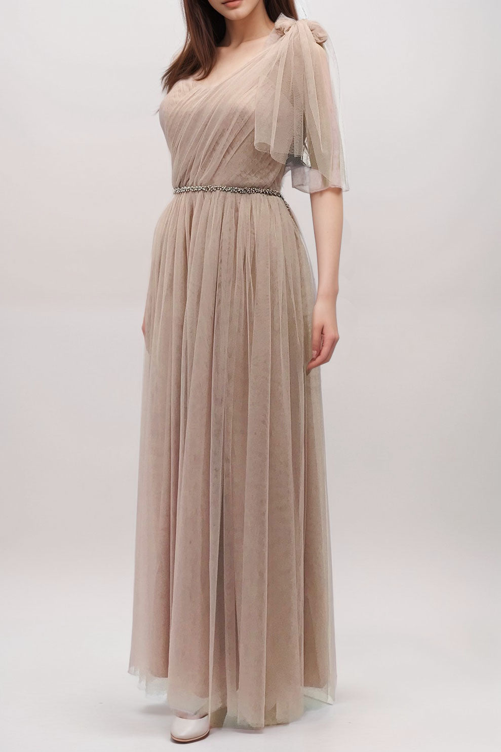 【ご試着送付】コンバーチブルロングドレス・チュールモカ・フリーサイズ