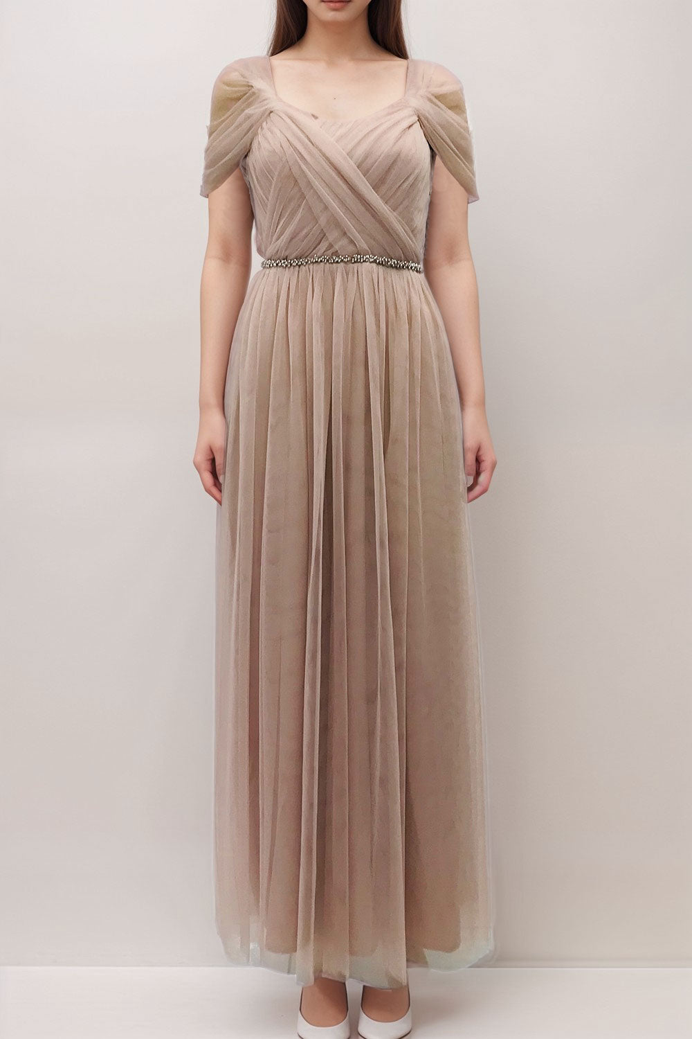 【ご試着送付】コンバーチブルロングドレス・チュールモカ・フリーサイズ・丈詰めタイプ