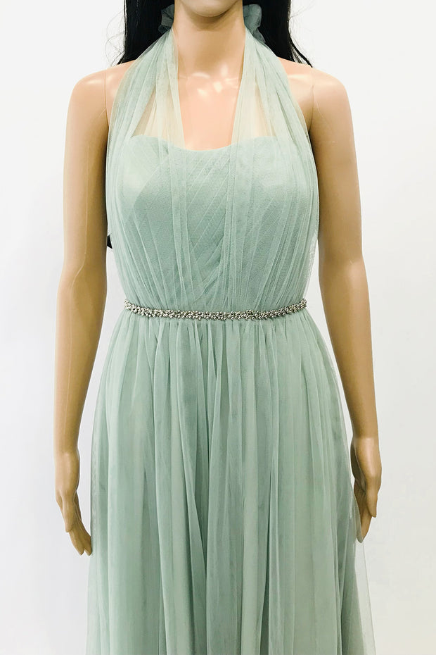 コンバーチブルロングドレス・チュールダークグリーン・フリーサイズ（ビジューベルト付き）・丈詰めタイプ