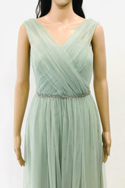コンバーチブルロングドレス・チュールミントグリーン・フリーサイズ（ビジューベルト付き）・丈詰めタイプ