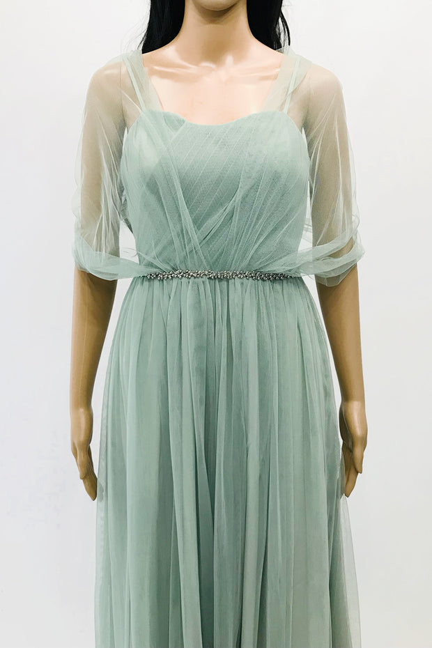 コンバーチブルロングドレス・チュールダークグリーン・フリーサイズ（ビジューベルト付き）・丈詰めタイプ