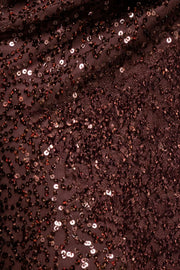 スパンコールキャップスリーブロングドレスブラウンSサイズ