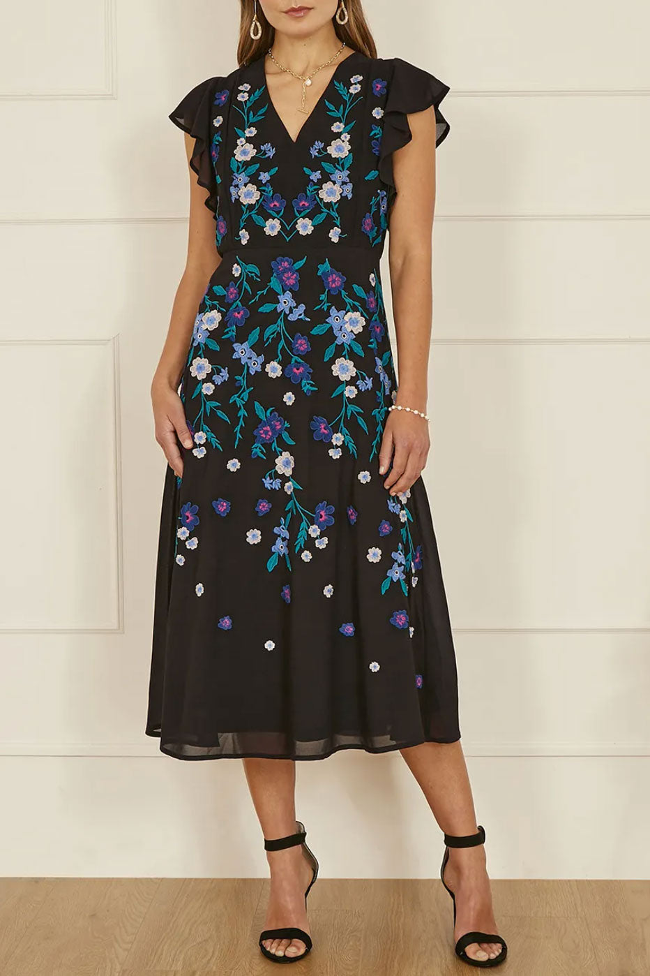 エンブロイダリーシフォンミディドレスブラックMサイズ