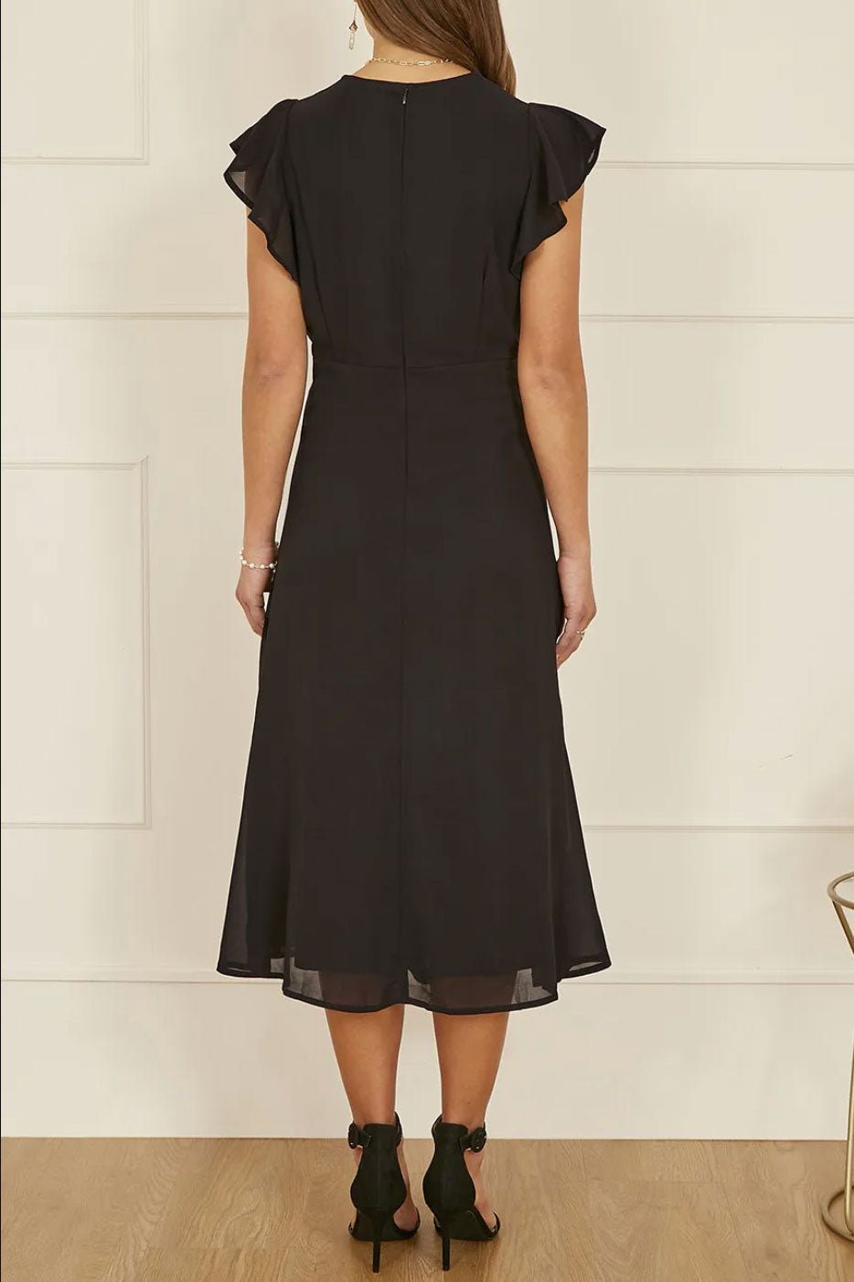 エンブロイダリーシフォンミディドレスブラックMサイズ