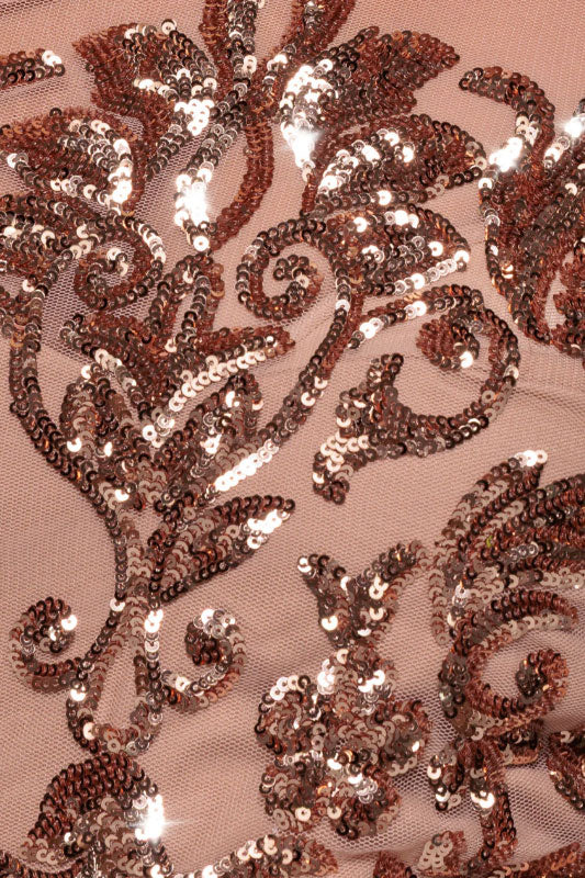 スパンコールワンショルダーケープスリーブロングドレスローズゴールドSサイズ