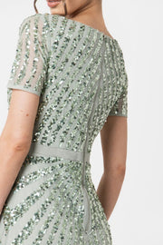 セージスパンコールVネックロングドレスMサイズ