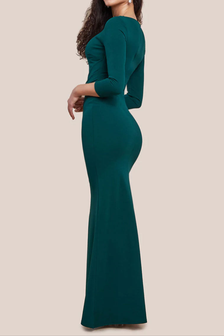 アシンメトリービジューネックロングドレスグリーンLサイズ